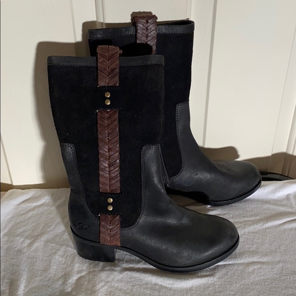 UGG Jaspan Black Leather/Suede Riding Boots Size 5
